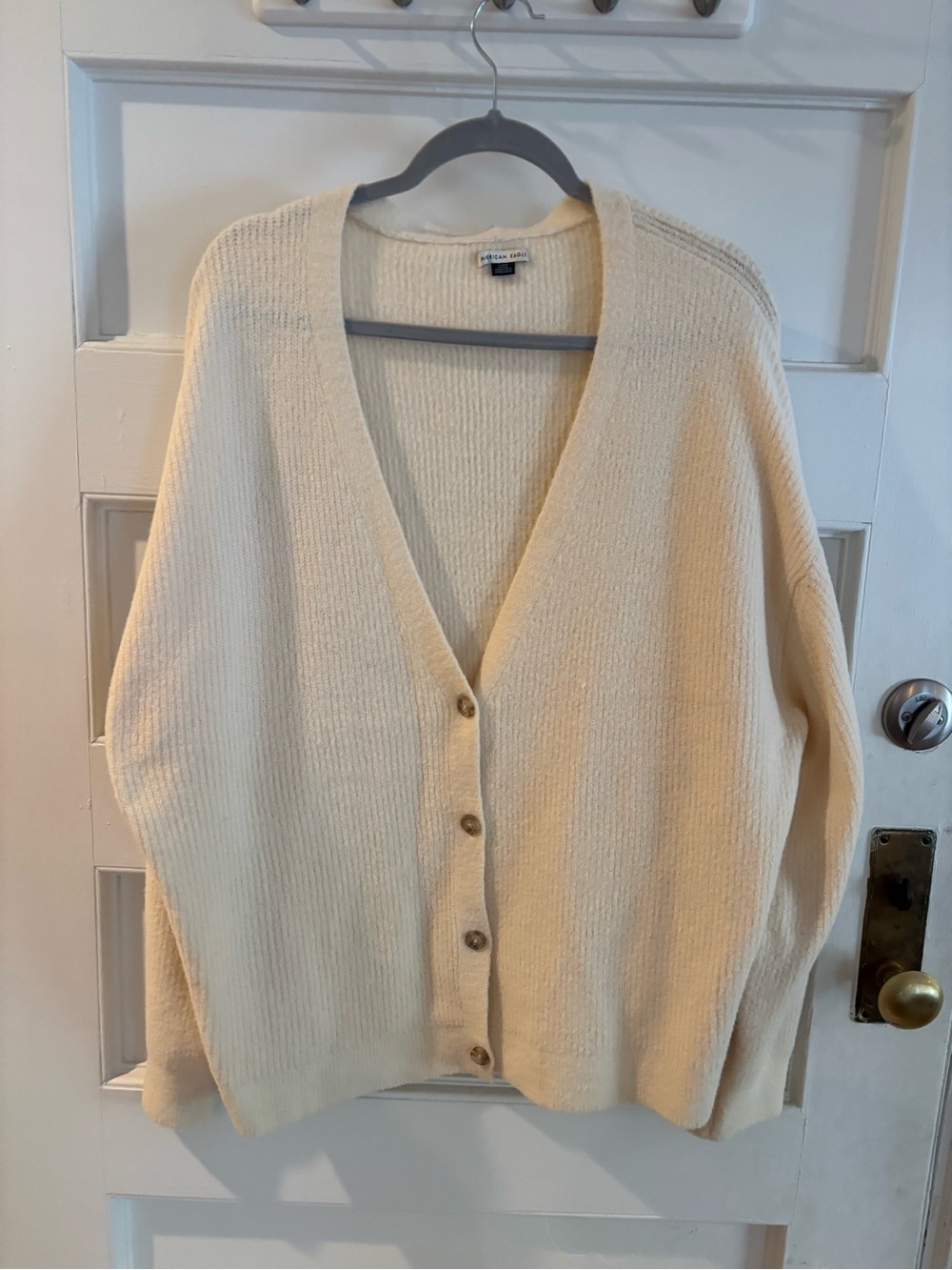 American Eagle Outfitters Cream Button-Up V-Neck Cardigan